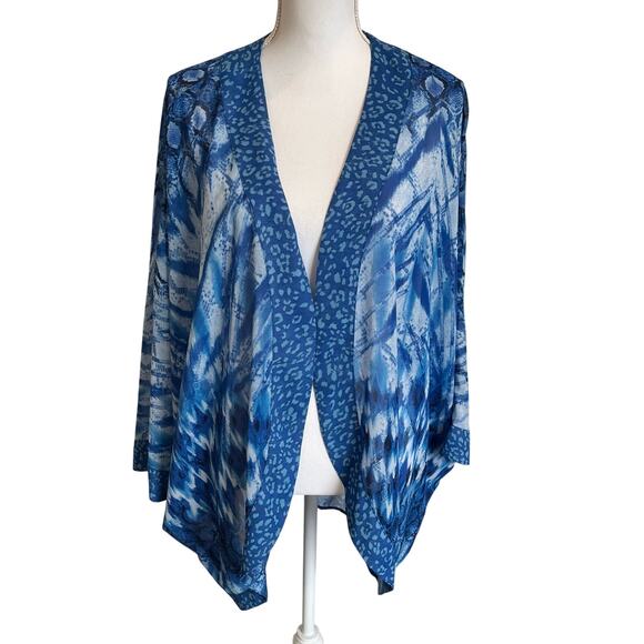 Belle by Kim Gravel Kimono Cardigan Size XL Blue Sheer Chiffon Coverup Beach - Picture 1 of 7